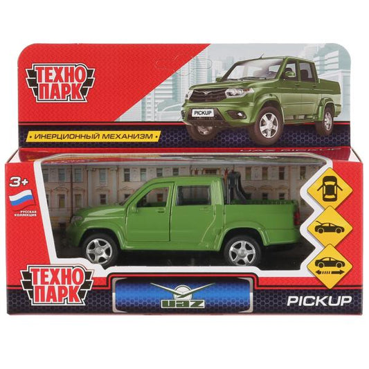 Машина металл "UAZ PICKUP", длина 12см, открыв. двери, инерц, ЗЕЛЕНЫЙ в кор. Технопарк в кор.2*36шт