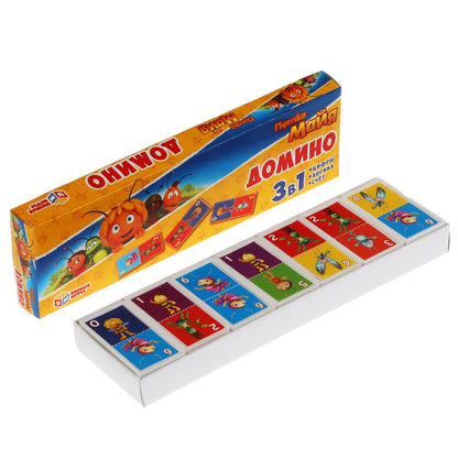 ПЧЕЛКА МАЙЯ. ДОМИНО ПЛАСТИКОВОЕ. 3 В 1. УМНЫЕ ИГРЫ в кор.100шт