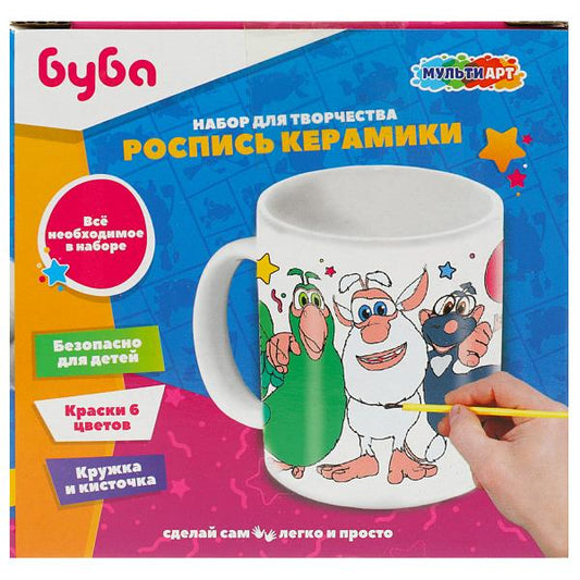 Набор д/дет тв-ва мультиарт кружка для росписи (краски, кисточка), буба МУЛЬТИ АРТ