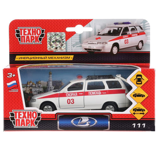Machine en métal LADA 111 de 12 cm, ouverte. двери и багажник, инерц в кор. ТМ Технопарк в кор.2*24шт