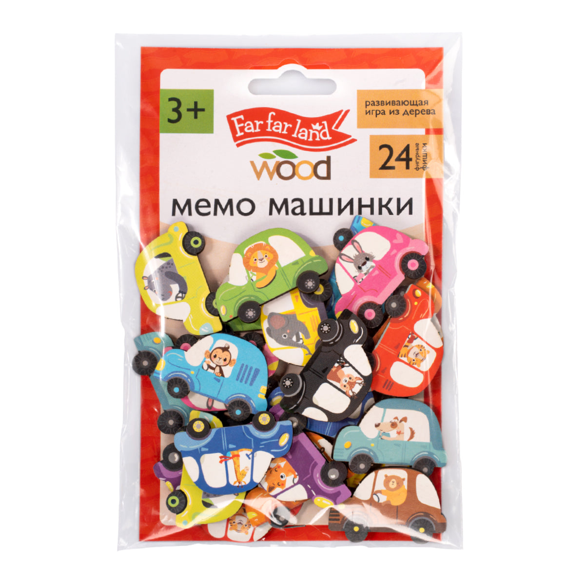 Игра настольная деревянная МЕМО "Машинки" (24 фишки в пакете) Far far land wood