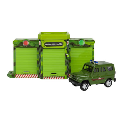 Игрушка пластик ворота+1 машинка, ВОЕННАЯ,кор. Технопарк в кор.24шт