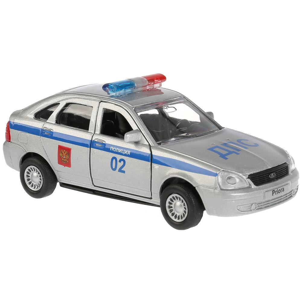 Машина металл LADA Priora хэтчбек полиция 12см, открыв. двери, инерц. в кор. Технопарк в кор.2*24шт