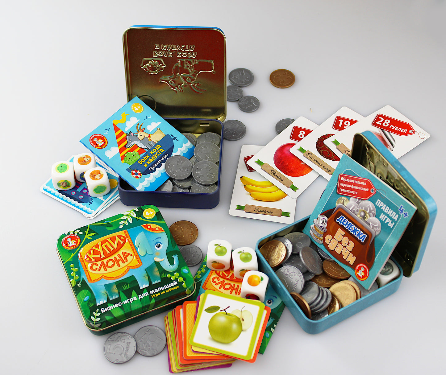 Игра настольная в жестяной коробочке "Денежка. Без сдачи" (жестяная коробочка)