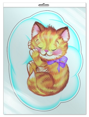 *ФМ-9537 ПЛАКАТ ВЫРУБНОЙ А4 В ПАКЕТЕ. Котенок спит на облаке (с блестками в индивидивидуальной упаковке с европодвесом и клеевым клапаном)