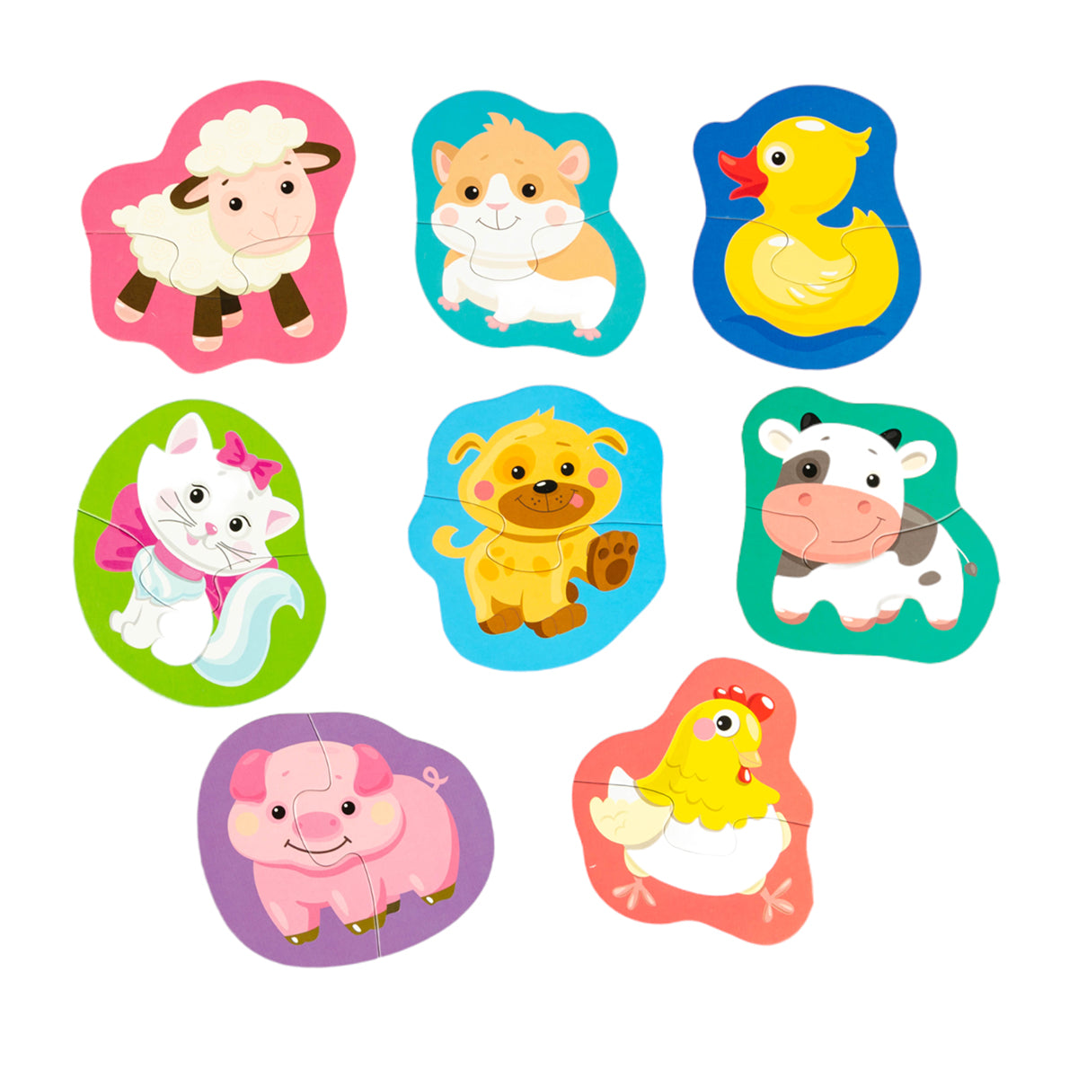 Пазлы контурные Половинки "Домашние животные" Baby Toys (8 карт. 16 эл)