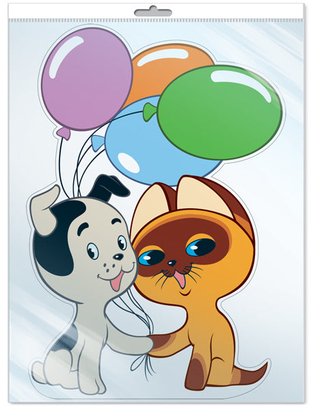 *Ф2-12705-П ПЛАКАТ ВЫРУБНОЙ А3 В ПАКЕТЕ. Котенок Гав и щенок с шариками из мультфильма Котенок Гав (с блестками в индивидивидуальной упаковке с европодвесом и клеевым клапаном)