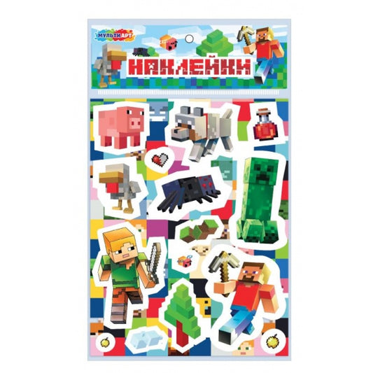 Наклейки бумажные, а5 мир пикселей MultiArt в кор.500шт