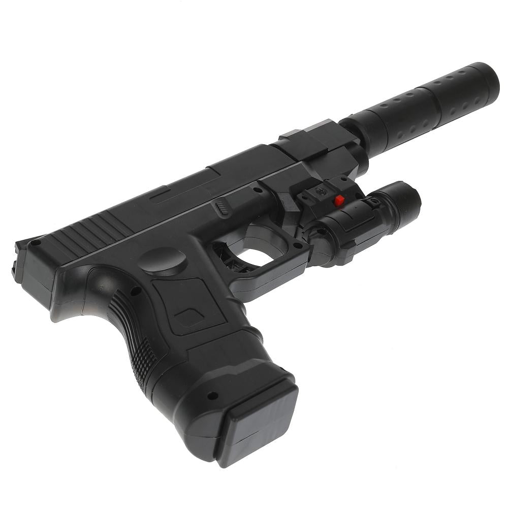 Пистолет (п) с лазер. прицелом, с глушителем, с пульками P2698 в пак. в кор.2*72шт